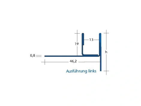 Blanke Aqua-Keil Glas Edelstahl geb. li. Anschl. 980x34 mm
